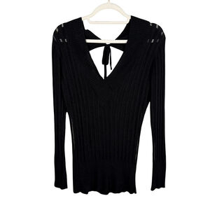 Foxy Jeans Y2K Retro Black Ribbed Knit V Neck Sweater Size S Open Back
